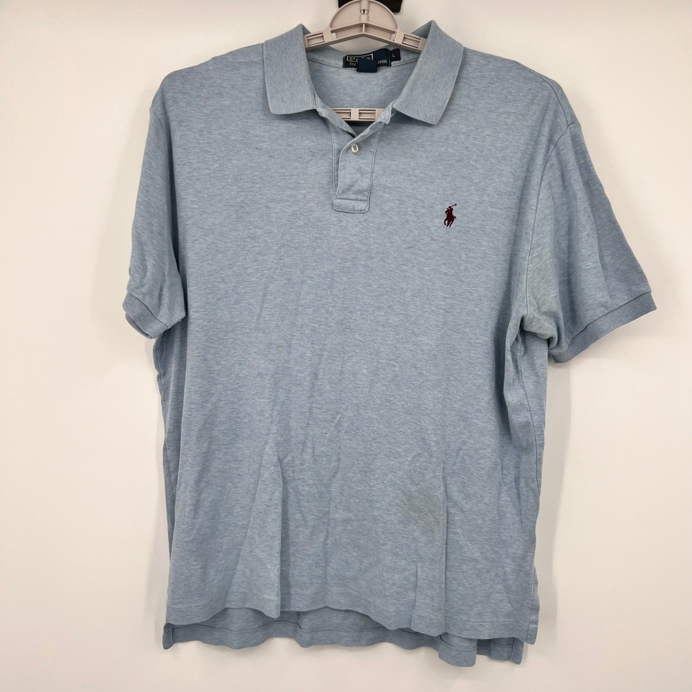 Polo Ralph Lauren Mens Large Blue Heather Cotton Polo Shirt Pony Logo Golf